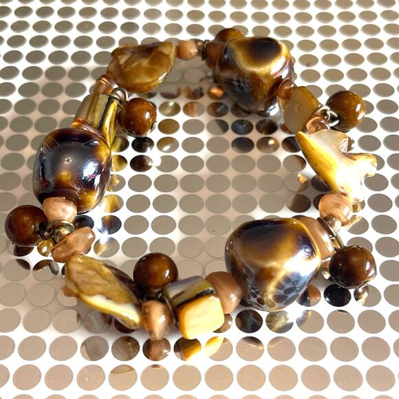 Vintage Modern MOP Mother Of Pearl Precious Stone Stretch Bracelet B#8 - Picture 1 of 7